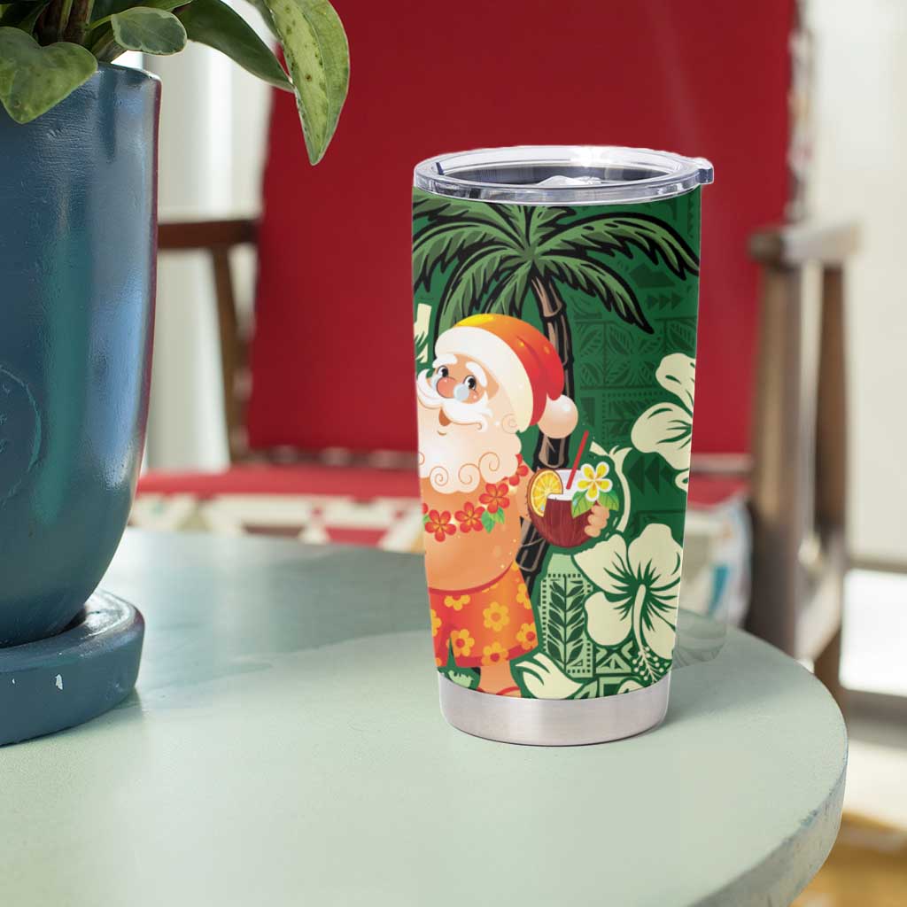 Moss Green Tropical Christmas Hawaii Tapa Tumbler Cup Aloha Santa Drink Party LT7 - Polynesian Pride