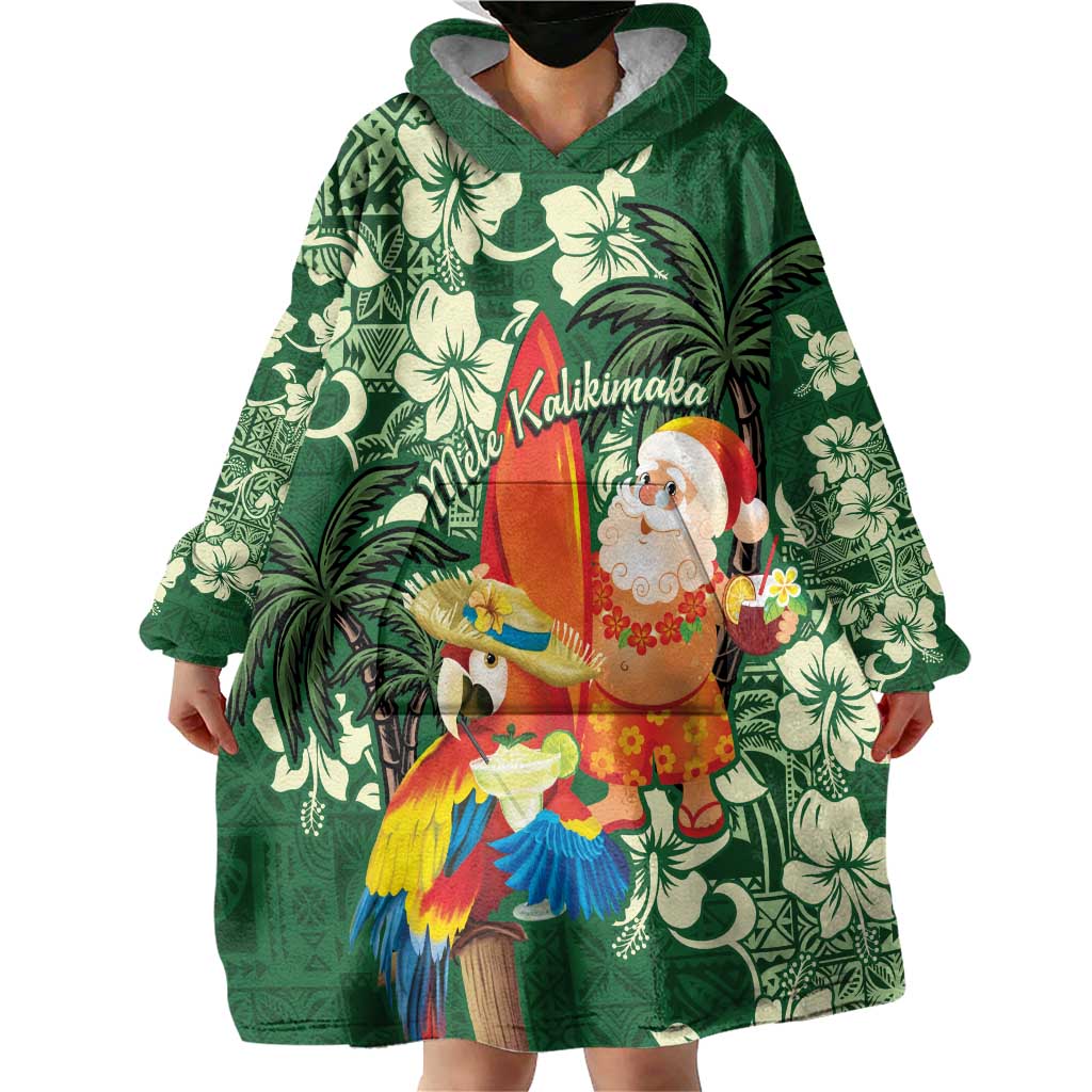 Moss Green Tropical Christmas Hawaii Tapa Wearable Blanket Hoodie Aloha Santa Drink Party LT7 - Polynesian Pride