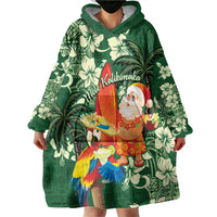 Moss Green Tropical Christmas Hawaii Tapa Wearable Blanket Hoodie Aloha Santa Drink Party LT7 - Polynesian Pride