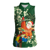 Moss Green Tropical Christmas Hawaii Tapa Women Sleeveless Polo Shirt Aloha Santa Drink Party LT7 Female Green - Polynesian Pride