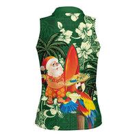 Moss Green Tropical Christmas Hawaii Tapa Women Sleeveless Polo Shirt Aloha Santa Drink Party LT7 - Polynesian Pride