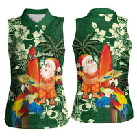 Moss Green Tropical Christmas Hawaii Tapa Women Sleeveless Polo Shirt Aloha Santa Drink Party LT7 - Polynesian Pride