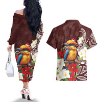 Felis Pasgua Guam Couples Matching Off The Shoulder Long Sleeve Dress and Hawaiian Shirt Christmas Sihek Kingfisher with Guasali LT7 - Polynesian Pride
