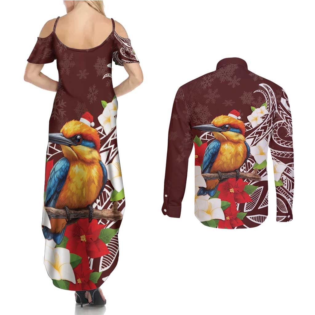 Felis Pasgua Guam Couples Matching Summer Maxi Dress and Long Sleeve Button Shirt Christmas Sihek Kingfisher with Guasali LT7 - Polynesian Pride