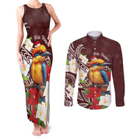 Felis Pasgua Guam Couples Matching Tank Maxi Dress and Long Sleeve Button Shirt Christmas Sihek Kingfisher with Guasali LT7 Crimson - Polynesian Pride