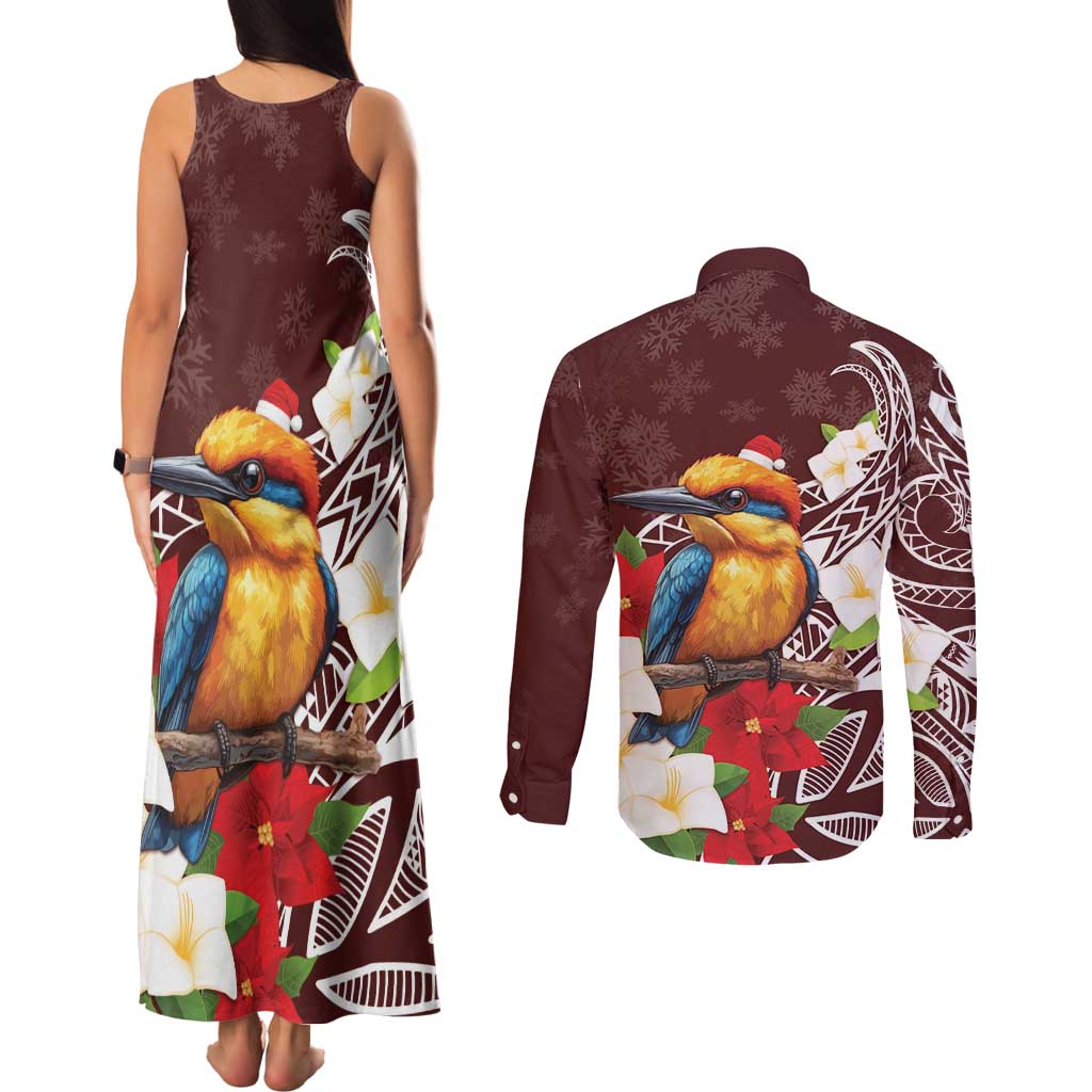 Felis Pasgua Guam Couples Matching Tank Maxi Dress and Long Sleeve Button Shirt Christmas Sihek Kingfisher with Guasali LT7 - Polynesian Pride