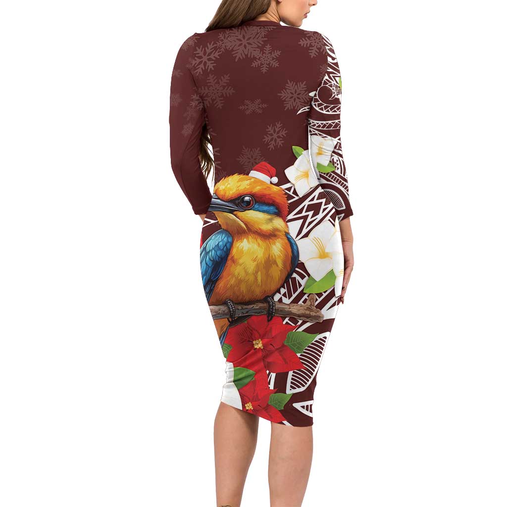 Felis Pasgua Guam Family Matching Long Sleeve Bodycon Dress and Hawaiian Shirt Christmas Sihek Kingfisher with Guasali LT7 - Polynesian Pride