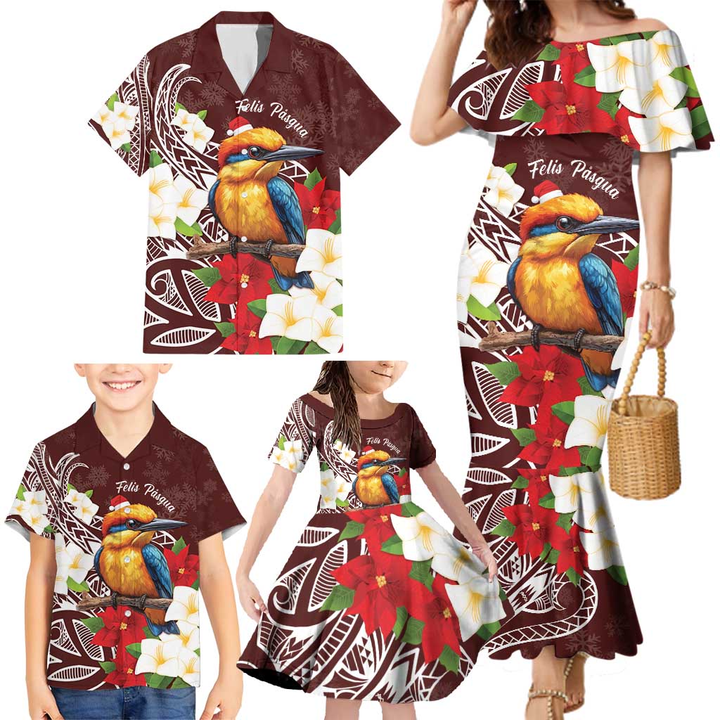 Felis Pasgua Guam Family Matching Mermaid Dress and Hawaiian Shirt Christmas Sihek Kingfisher with Guasali LT7 - Polynesian Pride