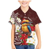 Felis Pasgua Guam Family Matching Mermaid Dress and Hawaiian Shirt Christmas Sihek Kingfisher with Guasali LT7 Son's Shirt Crimson - Polynesian Pride
