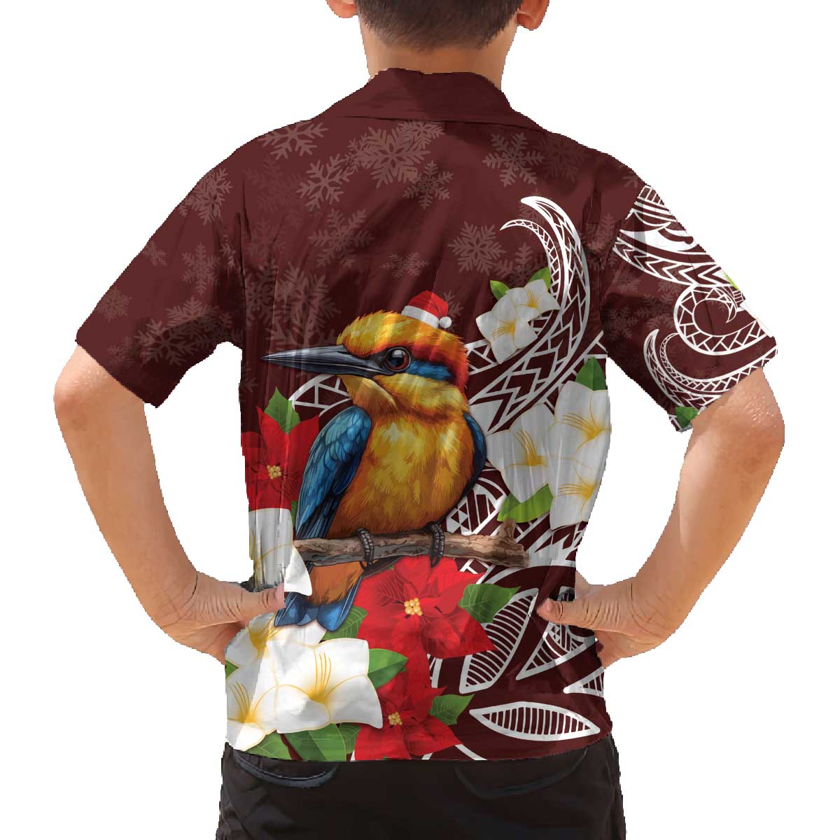 Felis Pasgua Guam Family Matching Off The Shoulder Long Sleeve Dress and Hawaiian Shirt Christmas Sihek Kingfisher with Guasali LT7 - Polynesian Pride