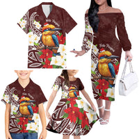 Felis Pasgua Guam Family Matching Off The Shoulder Long Sleeve Dress and Hawaiian Shirt Christmas Sihek Kingfisher with Guasali LT7 - Polynesian Pride