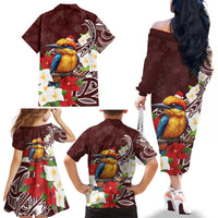 Felis Pasgua Guam Family Matching Off The Shoulder Long Sleeve Dress and Hawaiian Shirt Christmas Sihek Kingfisher with Guasali LT7 - Polynesian Pride