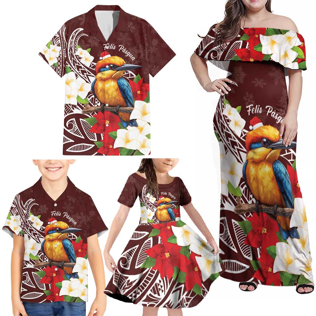Felis Pasgua Guam Family Matching Off Shoulder Maxi Dress and Hawaiian Shirt Christmas Sihek Kingfisher with Guasali LT7 - Polynesian Pride