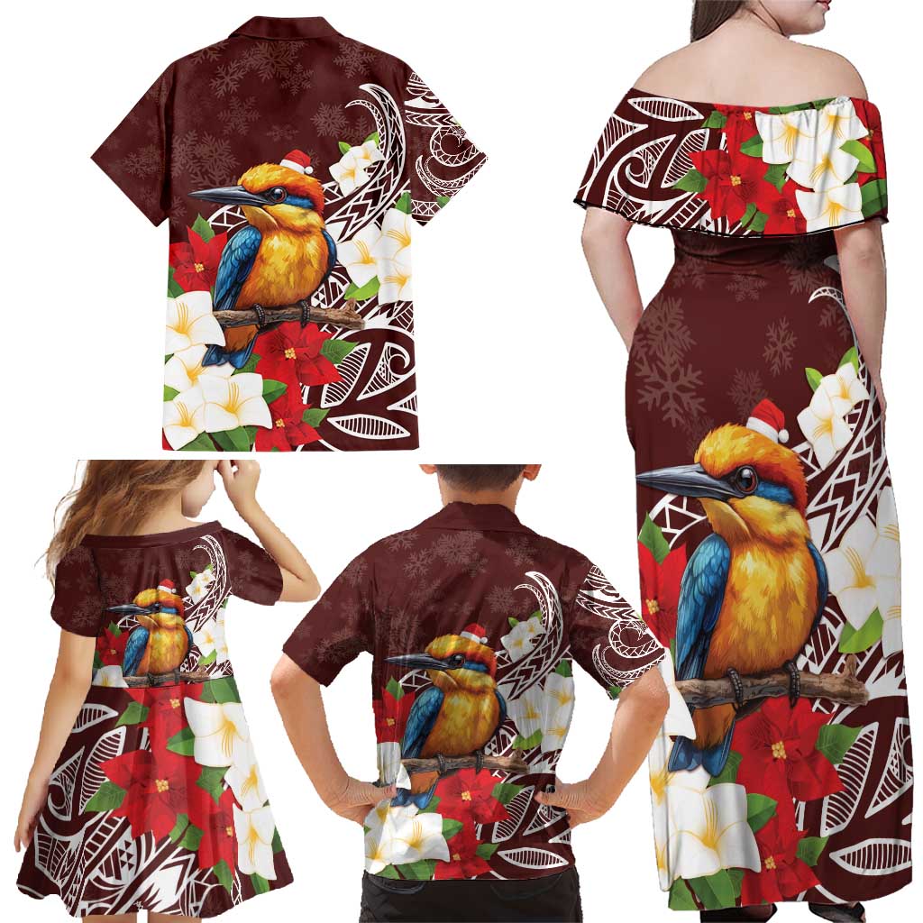 Felis Pasgua Guam Family Matching Off Shoulder Maxi Dress and Hawaiian Shirt Christmas Sihek Kingfisher with Guasali LT7 - Polynesian Pride