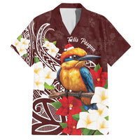 Felis Pasgua Guam Family Matching Off Shoulder Maxi Dress and Hawaiian Shirt Christmas Sihek Kingfisher with Guasali LT7 Dad's Shirt - Short Sleeve Crimson - Polynesian Pride
