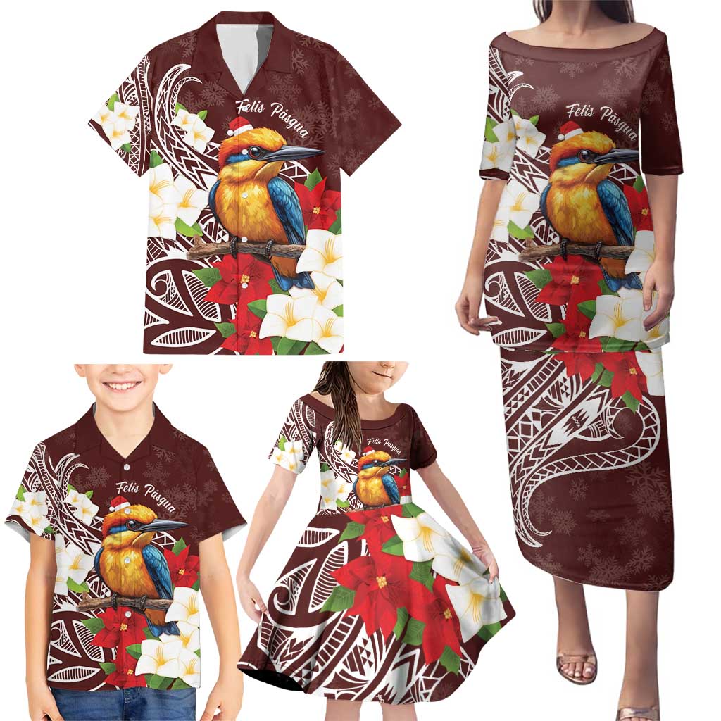 Felis Pasgua Guam Family Matching Puletasi and Hawaiian Shirt Christmas Sihek Kingfisher with Guasali LT7 - Polynesian Pride