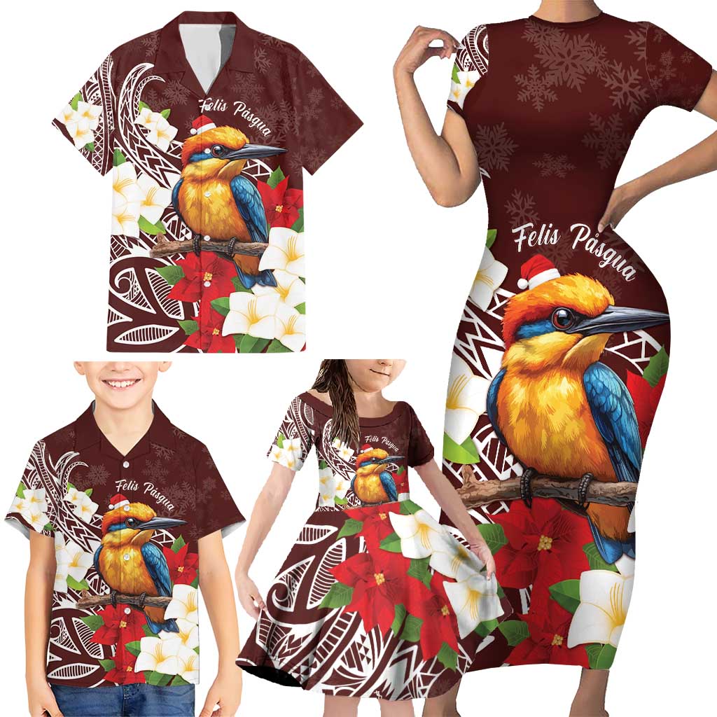 Felis Pasgua Guam Family Matching Short Sleeve Bodycon Dress and Hawaiian Shirt Christmas Sihek Kingfisher with Guasali LT7 - Polynesian Pride