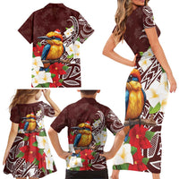 Felis Pasgua Guam Family Matching Short Sleeve Bodycon Dress and Hawaiian Shirt Christmas Sihek Kingfisher with Guasali LT7 - Polynesian Pride