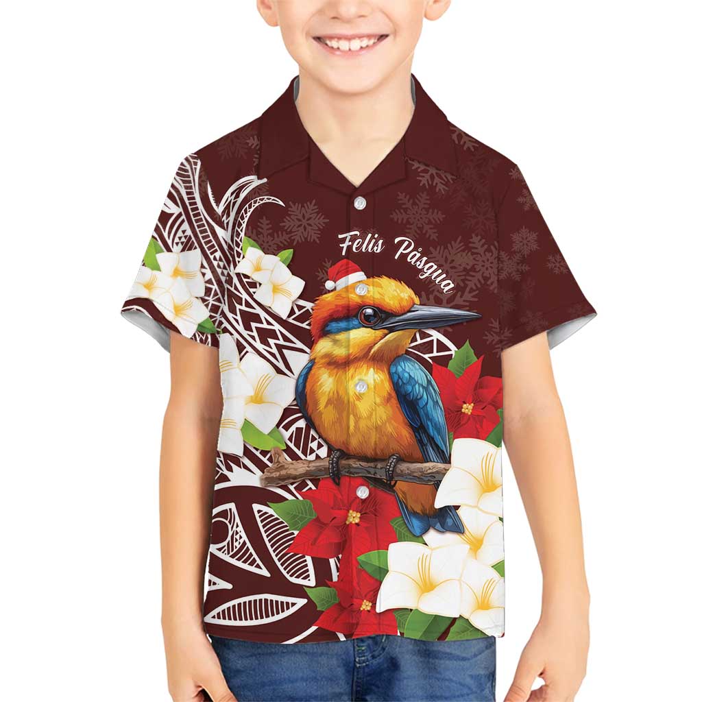 Felis Pasgua Guam Family Matching Summer Maxi Dress and Hawaiian Shirt Christmas Sihek Kingfisher with Guasali LT7 Son's Shirt Crimson - Polynesian Pride