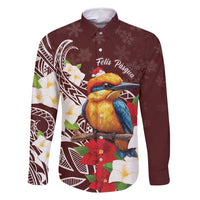 Felis Pasgua Guam Family Matching Tank Maxi Dress and Hawaiian Shirt Christmas Sihek Kingfisher with Guasali LT7 Dad's Shirt - Long Sleeve Crimson - Polynesian Pride