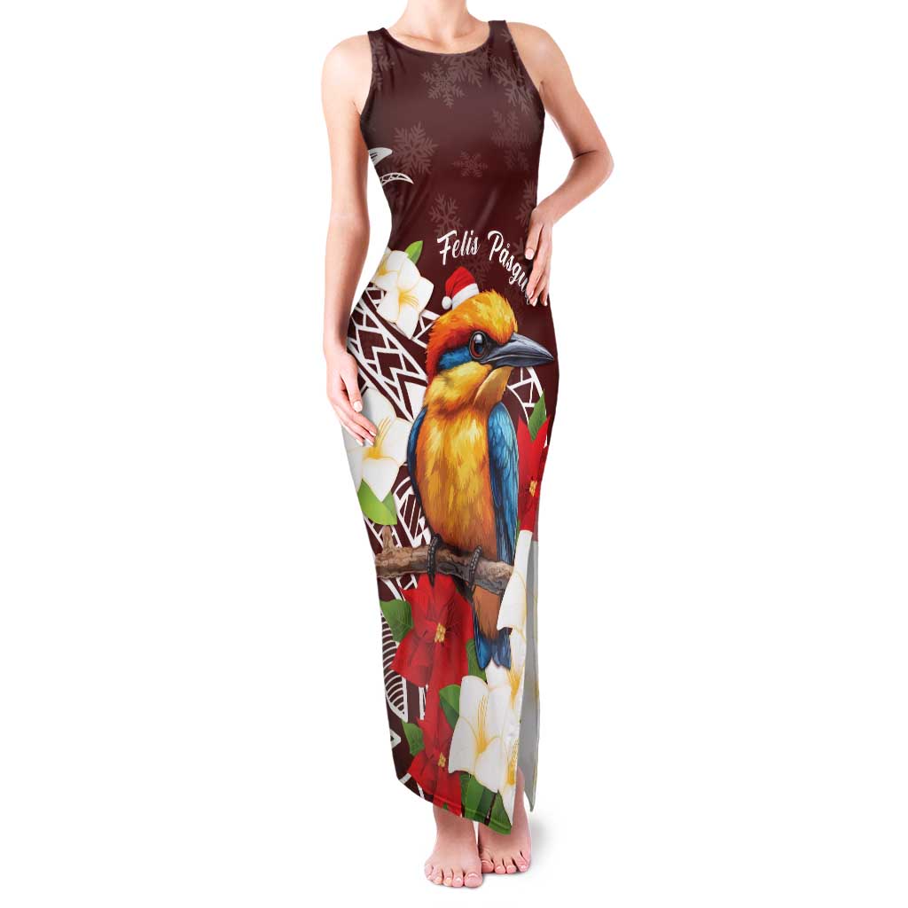 Felis Pasgua Guam Family Matching Tank Maxi Dress and Hawaiian Shirt Christmas Sihek Kingfisher with Guasali LT7 Mom's Dress Crimson - Polynesian Pride
