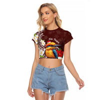 Felis Pasgua Guam Raglan Cropped T Shirt Christmas Sihek Kingfisher with Guasali LT7 Female Crimson - Polynesian Pride