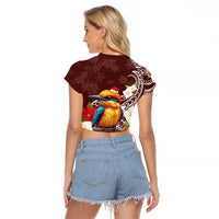 Felis Pasgua Guam Raglan Cropped T Shirt Christmas Sihek Kingfisher with Guasali LT7 - Polynesian Pride