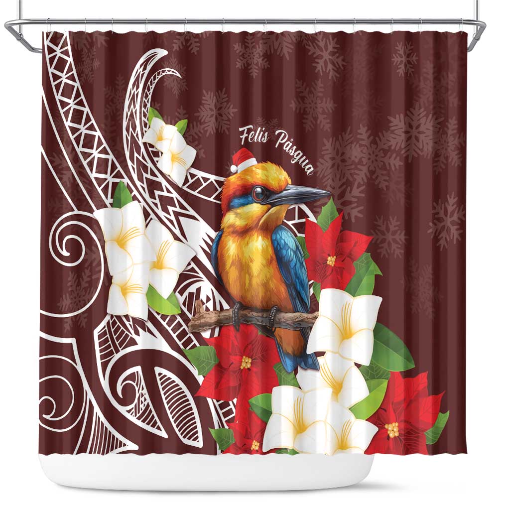 Felis Pasgua Guam Shower Curtain Christmas Sihek Kingfisher with Guasali LT7 Crimson - Polynesian Pride