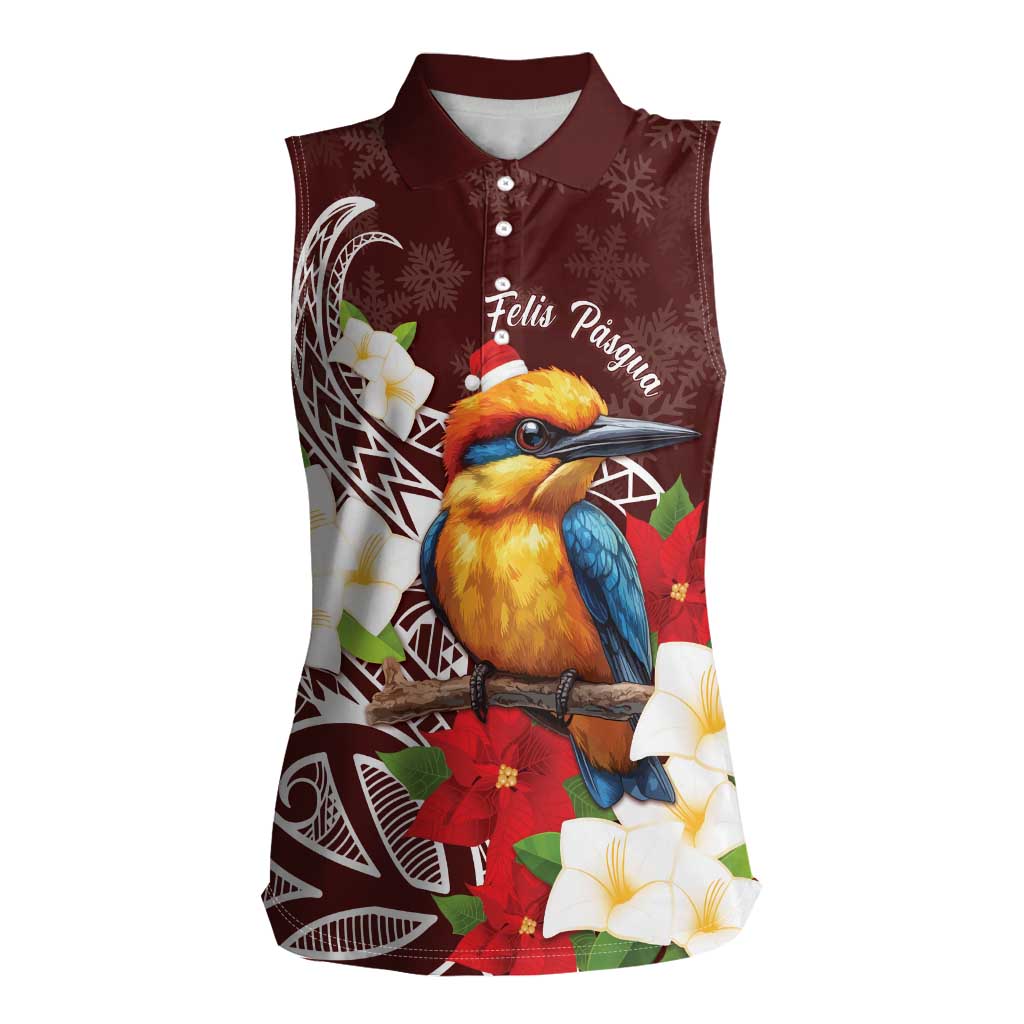 Felis Pasgua Guam Women Sleeveless Polo Shirt Christmas Sihek Kingfisher with Guasali LT7 Female Crimson - Polynesian Pride