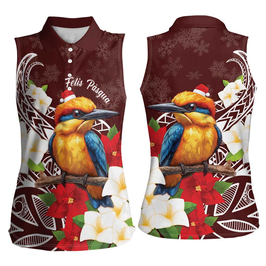 Felis Pasgua Guam Women Sleeveless Polo Shirt Christmas Sihek Kingfisher with Guasali LT7 - Polynesian Pride