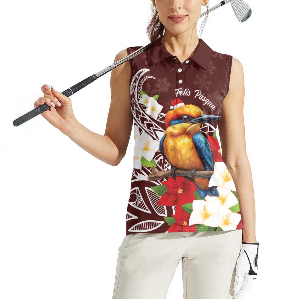 Felis Pasgua Guam Women Sleeveless Polo Shirt Christmas Sihek Kingfisher with Guasali LT7 - Polynesian Pride