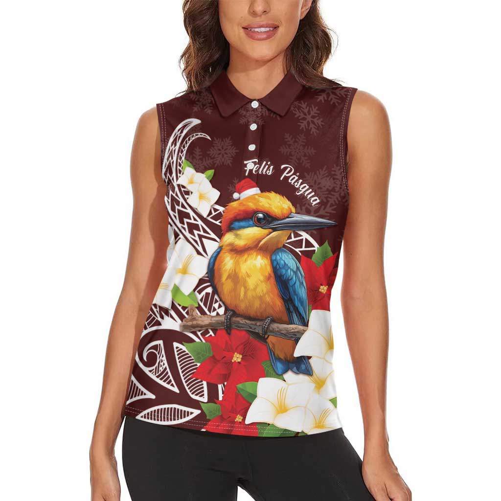 Felis Pasgua Guam Women Sleeveless Polo Shirt Christmas Sihek Kingfisher with Guasali LT7 - Polynesian Pride