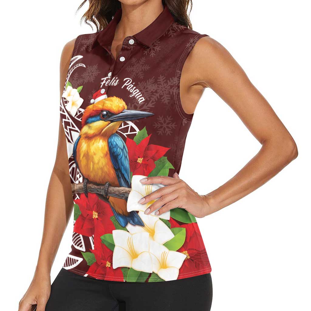 Felis Pasgua Guam Women Sleeveless Polo Shirt Christmas Sihek Kingfisher with Guasali LT7 - Polynesian Pride