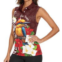 Felis Pasgua Guam Women Sleeveless Polo Shirt Christmas Sihek Kingfisher with Guasali LT7 - Polynesian Pride