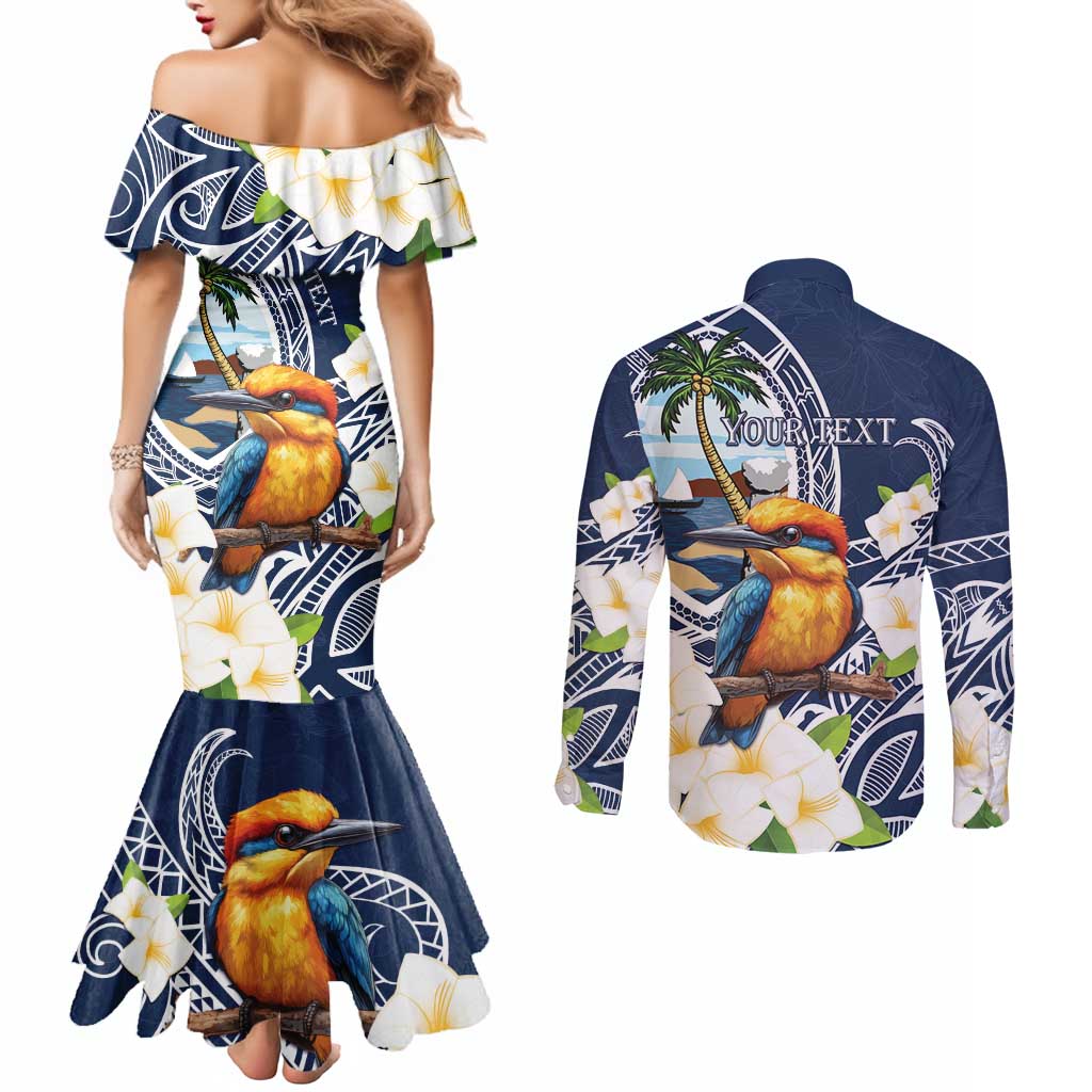 Hafa Adai Guam Couples Matching Mermaid Dress and Long Sleeve Button Shirt Sihek Guam Kingfisher with Guasali LT7 - Polynesian Pride