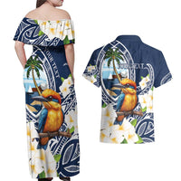Hafa Adai Guam Couples Matching Off Shoulder Maxi Dress and Hawaiian Shirt Sihek Guam Kingfisher with Guasali LT7 - Polynesian Pride