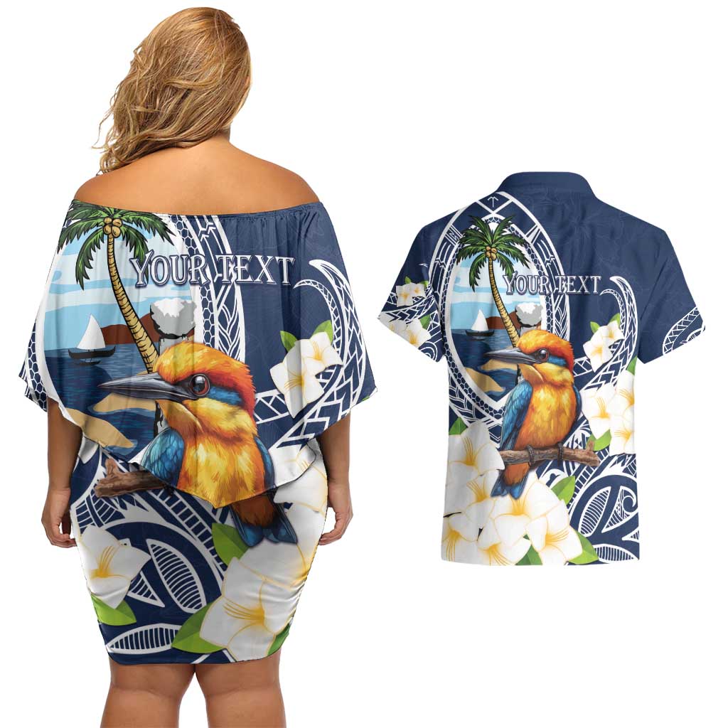 Hafa Adai Guam Couples Matching Off Shoulder Short Dress and Hawaiian Shirt Sihek Guam Kingfisher with Guasali LT7 - Polynesian Pride