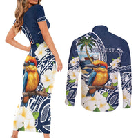 Hafa Adai Guam Couples Matching Short Sleeve Bodycon Dress and Long Sleeve Button Shirt Sihek Guam Kingfisher with Guasali LT7 - Polynesian Pride