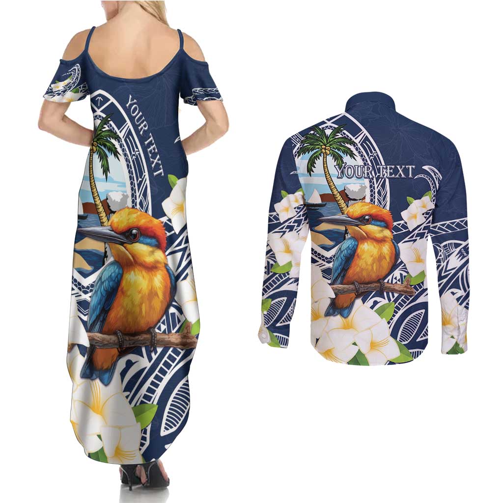 Hafa Adai Guam Couples Matching Summer Maxi Dress and Long Sleeve Button Shirt Sihek Guam Kingfisher with Guasali LT7 - Polynesian Pride