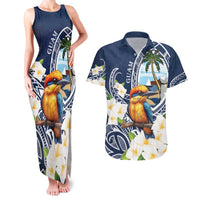 Hafa Adai Guam Couples Matching Tank Maxi Dress and Hawaiian Shirt Sihek Guam Kingfisher with Guasali LT7 Navy Blue - Polynesian Pride