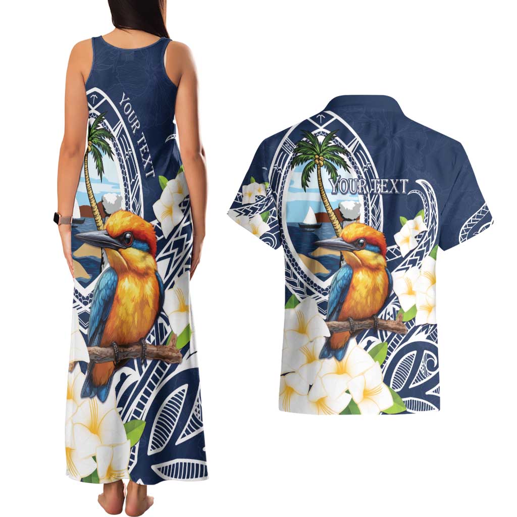 Hafa Adai Guam Couples Matching Tank Maxi Dress and Hawaiian Shirt Sihek Guam Kingfisher with Guasali LT7 - Polynesian Pride