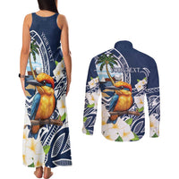 Hafa Adai Guam Couples Matching Tank Maxi Dress and Long Sleeve Button Shirt Sihek Guam Kingfisher with Guasali LT7 - Polynesian Pride