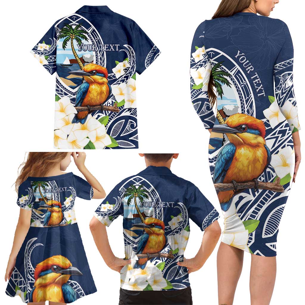 Hafa Adai Guam Family Matching Long Sleeve Bodycon Dress and Hawaiian Shirt Sihek Guam Kingfisher with Guasali LT7 - Polynesian Pride