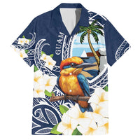 Hafa Adai Guam Family Matching Long Sleeve Bodycon Dress and Hawaiian Shirt Sihek Guam Kingfisher with Guasali LT7 Dad's Shirt - Short Sleeve Navy Blue - Polynesian Pride