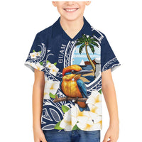 Hafa Adai Guam Family Matching Mermaid Dress and Hawaiian Shirt Sihek Guam Kingfisher with Guasali LT7 Son's Shirt Navy Blue - Polynesian Pride