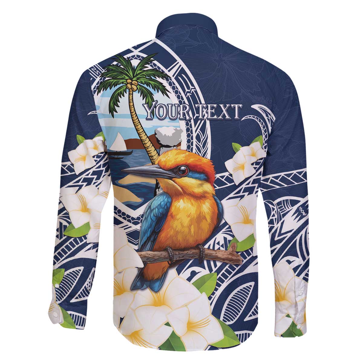 Hafa Adai Guam Family Matching Off The Shoulder Long Sleeve Dress and Hawaiian Shirt Sihek Guam Kingfisher with Guasali LT7 - Polynesian Pride