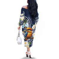Hafa Adai Guam Family Matching Off The Shoulder Long Sleeve Dress and Hawaiian Shirt Sihek Guam Kingfisher with Guasali LT7 - Polynesian Pride