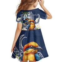 Hafa Adai Guam Family Matching Off Shoulder Short Dress and Hawaiian Shirt Sihek Guam Kingfisher with Guasali LT7 - Polynesian Pride