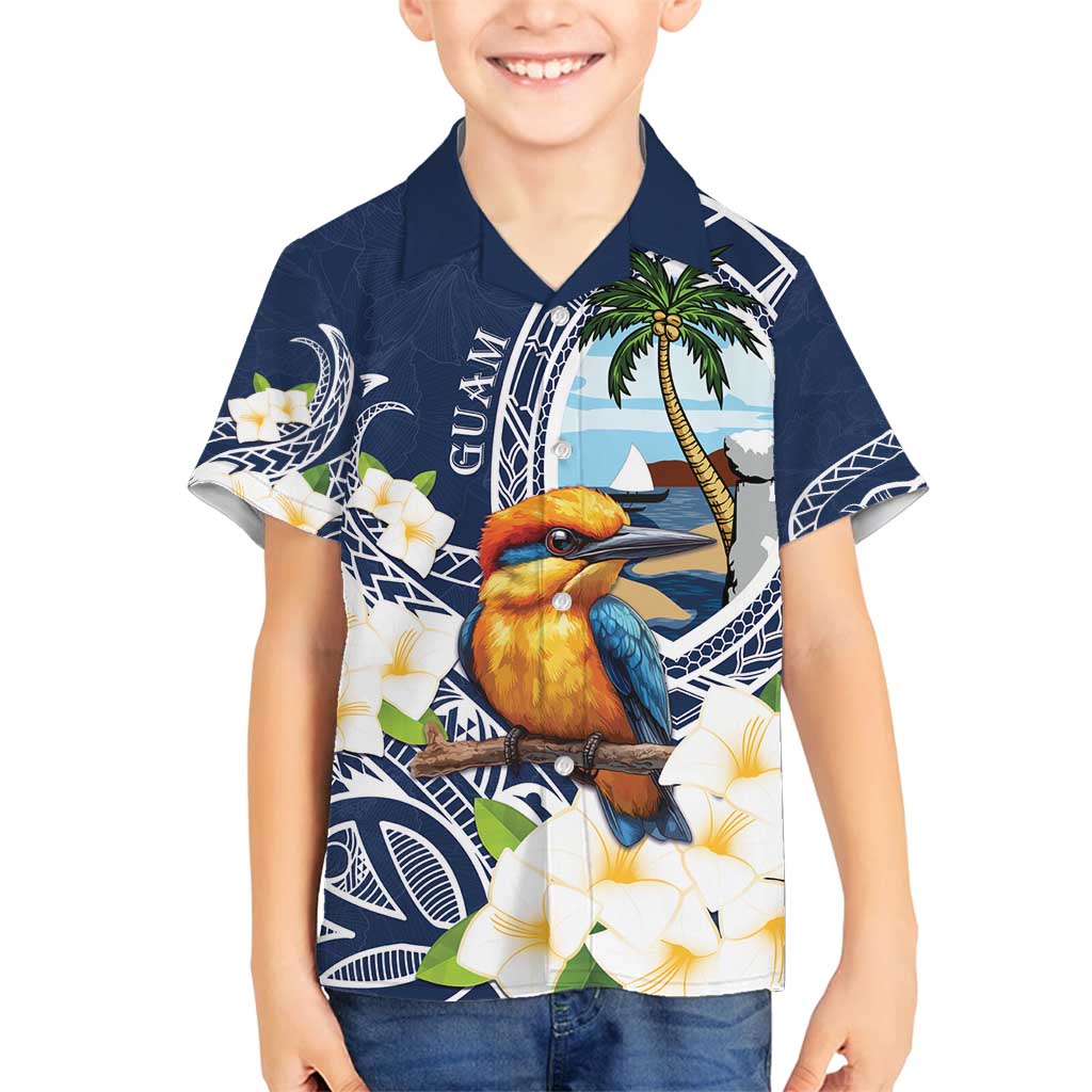 Hafa Adai Guam Family Matching Puletasi and Hawaiian Shirt Sihek Guam Kingfisher with Guasali LT7 Son's Shirt Navy Blue - Polynesian Pride