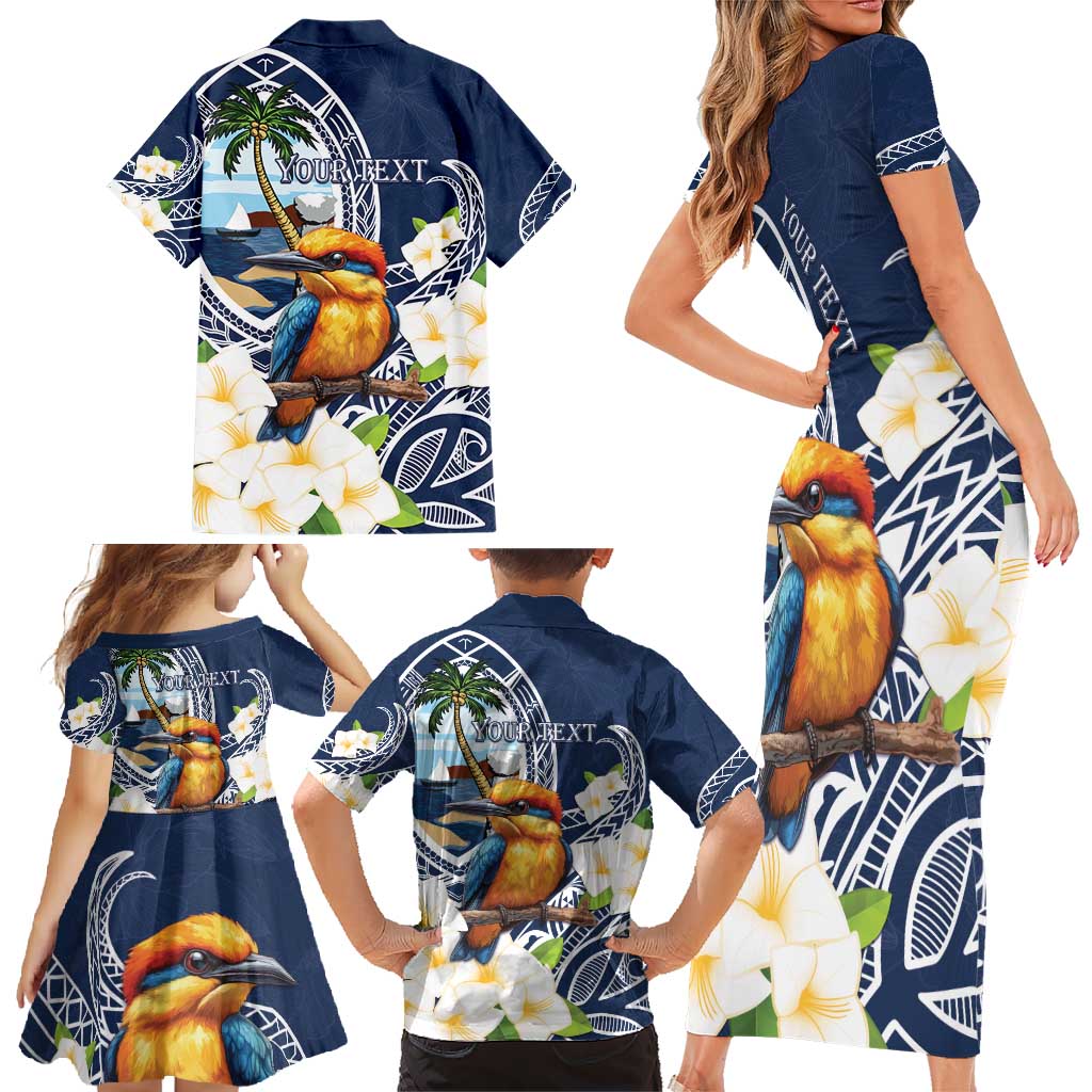 Hafa Adai Guam Family Matching Short Sleeve Bodycon Dress and Hawaiian Shirt Sihek Guam Kingfisher with Guasali LT7 - Polynesian Pride